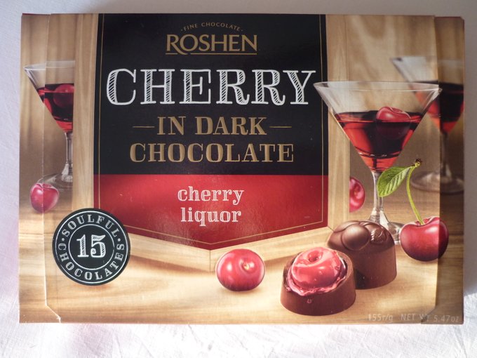 Roshen 🇺🇦 box of 15 boozy chocolates with a whole cherry & cherry liquor in the middle.