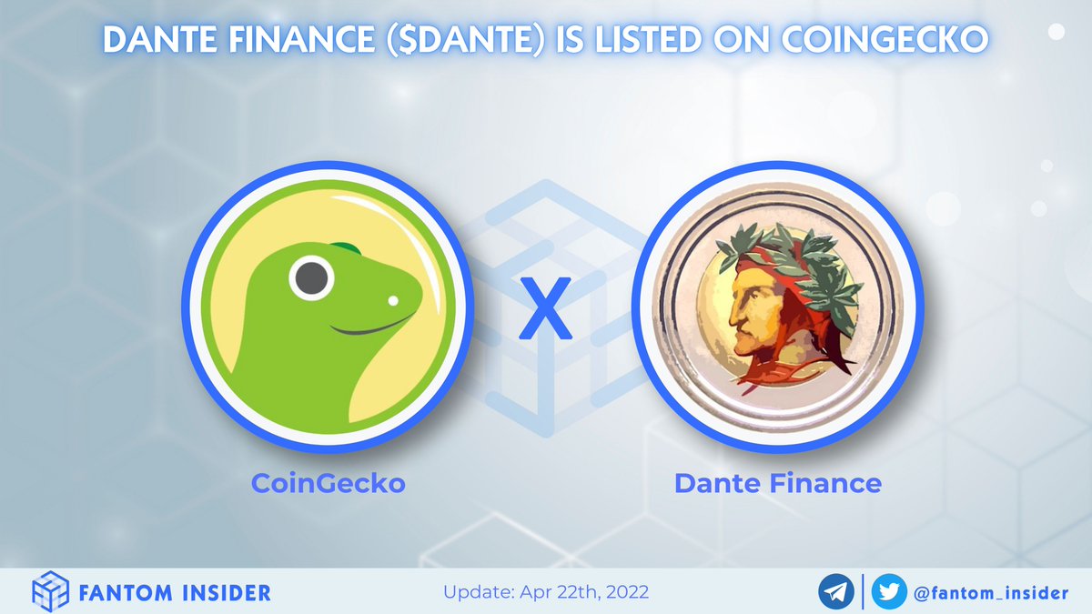 The <a href="/dantefinance/">Dante Finance</a> is getting more mainstream recognition as it deserves 🦾

Let's celebrate $DANTE for being listed on <a href="/coingecko/">CoinGecko</a> 🎉! Now, users can easily track the price, market cap, and volume ⚡️

See more here 👉 coingecko.com/en/coins/dante…

#Fantom #FTM #DANTE #GRAIL