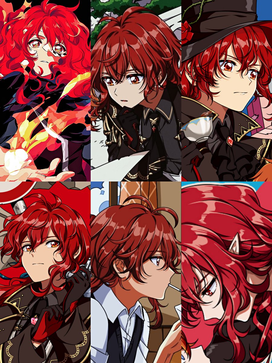 diluc (genshin impact) red hair male focus red eyes gloves long hair red gloves fire  illustration images