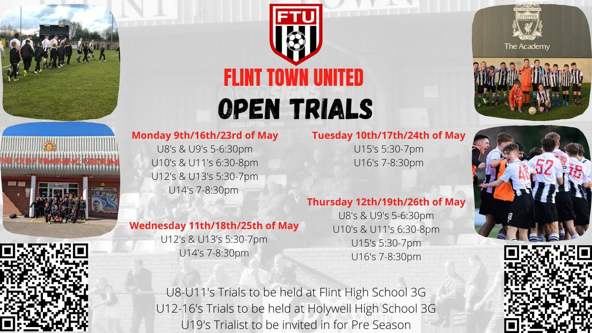 flintacademy's tweet photo. Trial details confirmed! We are looking forward to seeing all players currently enrolled in May! 

Still time to register! ⬇️⚽️

https://t.co/kf1xgm5ZRP

#pathway #development https://t.co/UzxGqi7R2Q