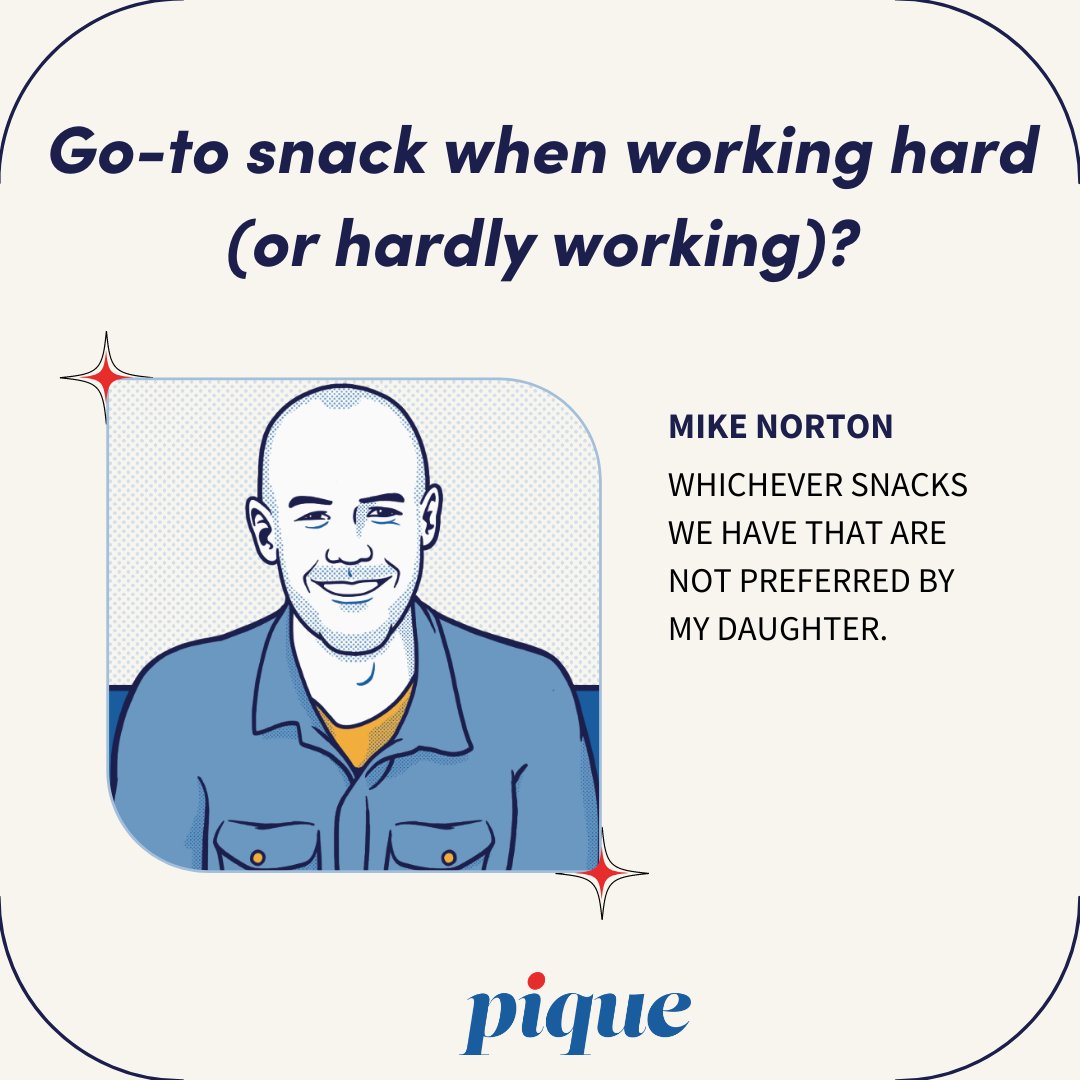We’ve got four incredible co-founders. And every Friday in April, we’re helping our social media followers get to know them! 

This week we asked: What’s your go-to snack when working hard (or hardly working)? A surprising finding of our questioning: peanut butter fuels Pique!