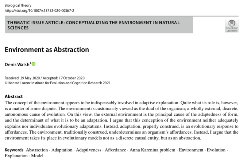 BiolTheory's tweet photo. Now out in the Conceptualizing the Environment in Natural Sciences special issue:

"Environment as Abstraction" by Denis Walsh.

Free reading link: https://t.co/tE6RFg69To

@UofT_IHPST @Project_Telos https://t.co/qhUNxoBtQQ