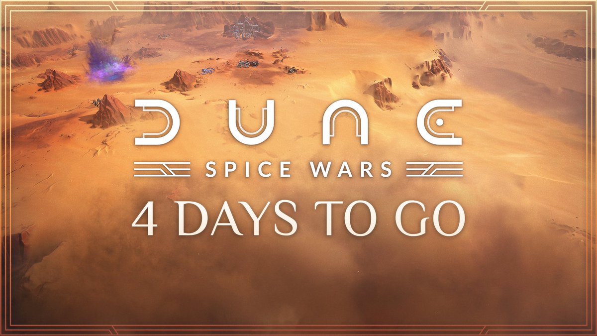 DuneSpiceWars's tweet image. 4 days to go until #DuneSpiceWars launches into Early Access on Steam!
Wishlist it now to be notified when it launches - store.steampowered.com/app/1605220
And if you're a content creator looking to cover the game, head over to Keymailer and request a key - keymailer.co/g/games/140348