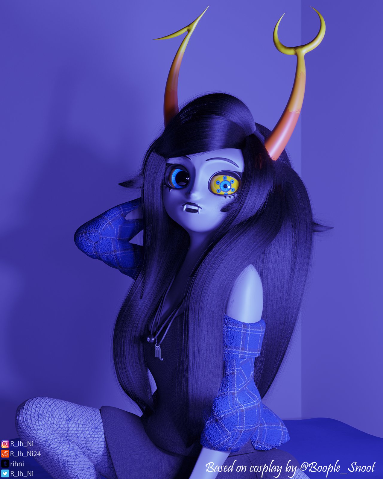 RIhNi24 on Twitter: "Vriska Serket Cosplay. Based on cosplay by gorgeous  @boople__snoot 💙💙💙💙💙 Hashtags: #Homestuck #Vriska #vriskaserket # cosplay #3D #3dmodeling #3dmodel #digital3d #art #fanart #zbrush #3dsmax  #modeling #model #love #beautiful ...
