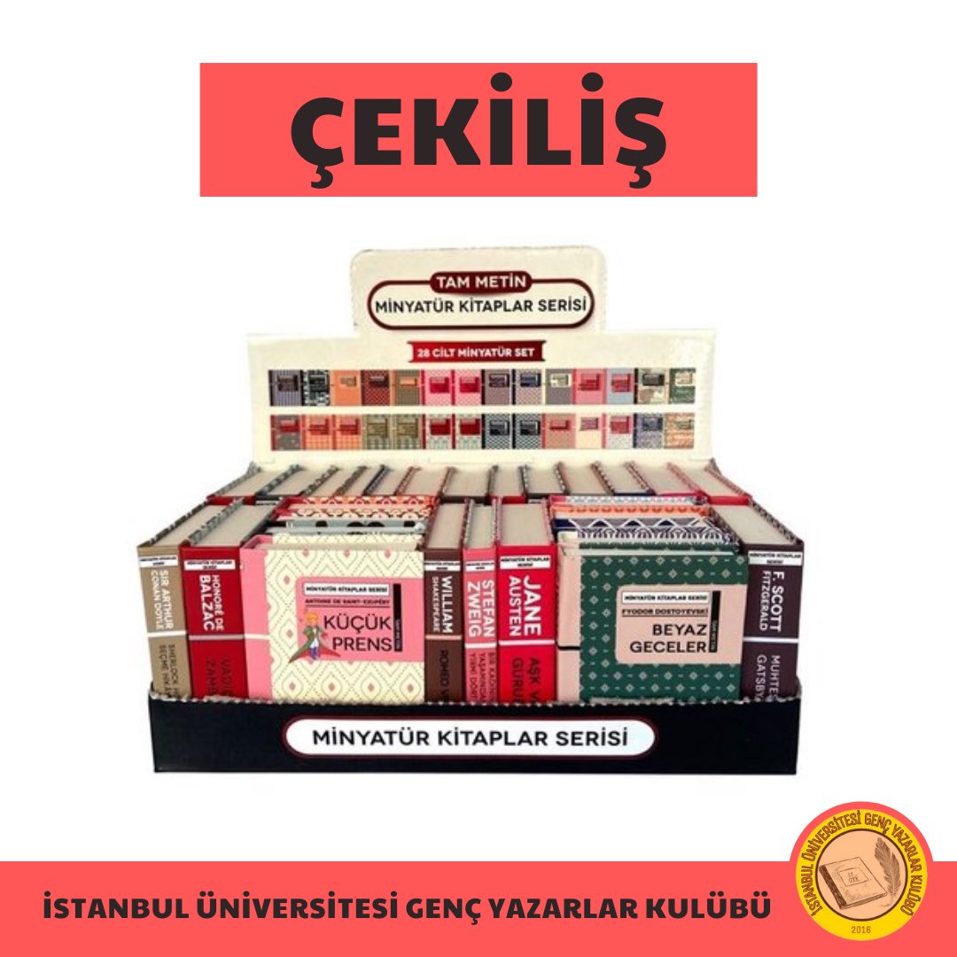 Ç E K İ L İ Ş 🌺
Bizi takip edip bu tweeti RT yapan talihli 1 kişiye Martı Yayınları’nın 28 kitaplık Tam Metin Minyatür Kitaplar Serisini hediye ediyoruz. 💫
Kazanan 5 Mayıs Perşembe günü açıklanacaktır! #çekiliş