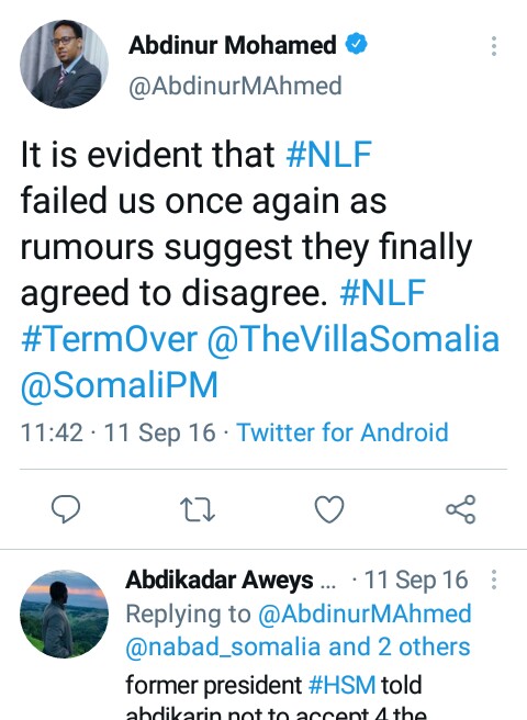Fiqikhayre's tweet photo. One day after @HassanSMohamud term expired Abdinur Mohamrd was tweeting #TermOver while tagging @TheVillaSomalia and @SomaliPM
What a lousy hyporcite. @M_Farmaajo term ended on 8 February 2021! A Year and almost 3 months he's still there Abdinur his mouthpiece
@GaroweOnline https://t.co/vV16td1fiH