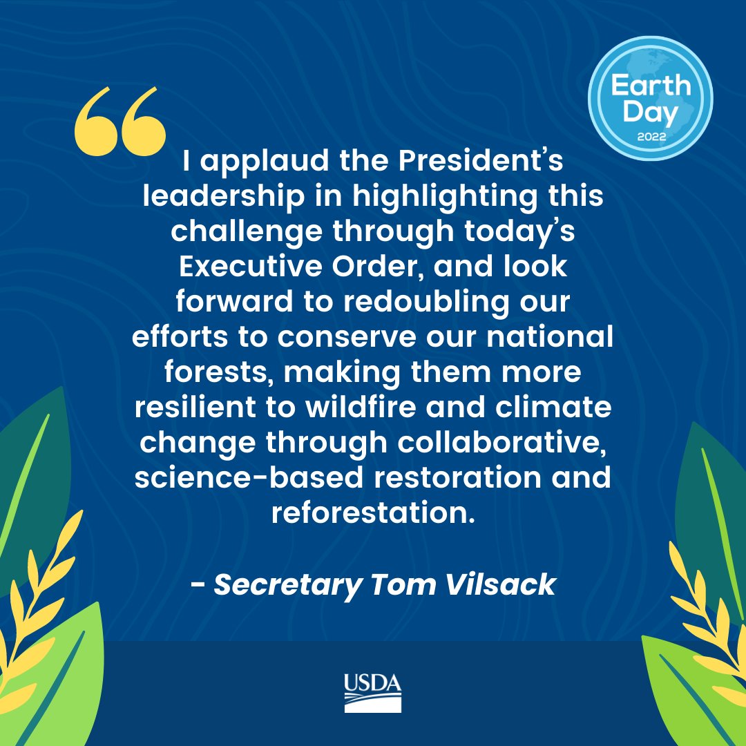 Agriculture <a href="/SecVilsack/">Secretary Tom Vilsack</a> releases statement on <a href="/POTUS/">President Donald J. Trump</a>' Executive Order to Strengthen America’s Forests, Boost Wildfire Resilience, and Combat Global Deforestation ➡️ go.usa.gov/xu8bx

#EarthDay