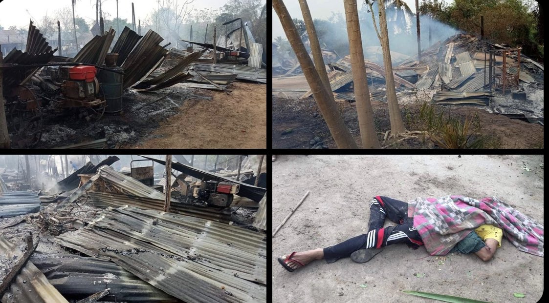 TTFR__Myanmar's tweet photo. Junta soldiers have killed three civilians and torched 64 houses in Sagaing Region’s Tabayin Township since April 19, according to local residents. #GenocideAwarenessMonth #GenocidalMilitary #2022Apr22Coup #WhatsHappeningInMyanmar https://t.co/HLZRgenrc4