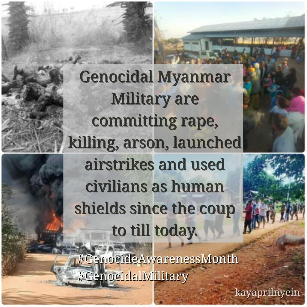 kayaprilnyein1's tweet photo. Junta is cruel to people in many ways. The use of heavy weapons has forced many villagers to flee their homes, torching houses, killing people, launching airstrikes. Junta are used various ways to maintain their power by committing genocide on civilians.
#GenocidalMilitary https://t.co/L3M767ngU3