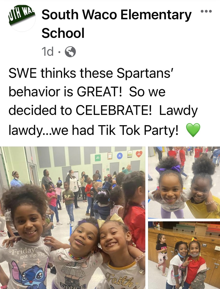 BehaviorWisd's tweet photo. 🎶You get more of what you pay attention to, and South Waco is paying attention to GREAT behavior! Shout out to these Spartans and their dance DJ -- behavior staff Jerry Dancer🕺@WacoISD #PBIS #Celebrate #SpartanPRIDE #ProudOfOurSchool #EveryoneIsImportant #SafeAndCivil https://t.co/Tobs2BqaKl