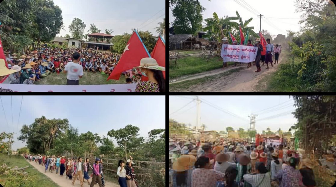 TTFR__Myanmar's tweet photo. Pro-democracy residents from Taze, rallied and, demonstrated a strike to stage an unrelenting protest against military dictatorship today.  #GenocideAwarenessMonth #GenocidalMilitary #2022Apr22Coup #WhatsHappeningInMyanmar https://t.co/Wz3VKT71fE