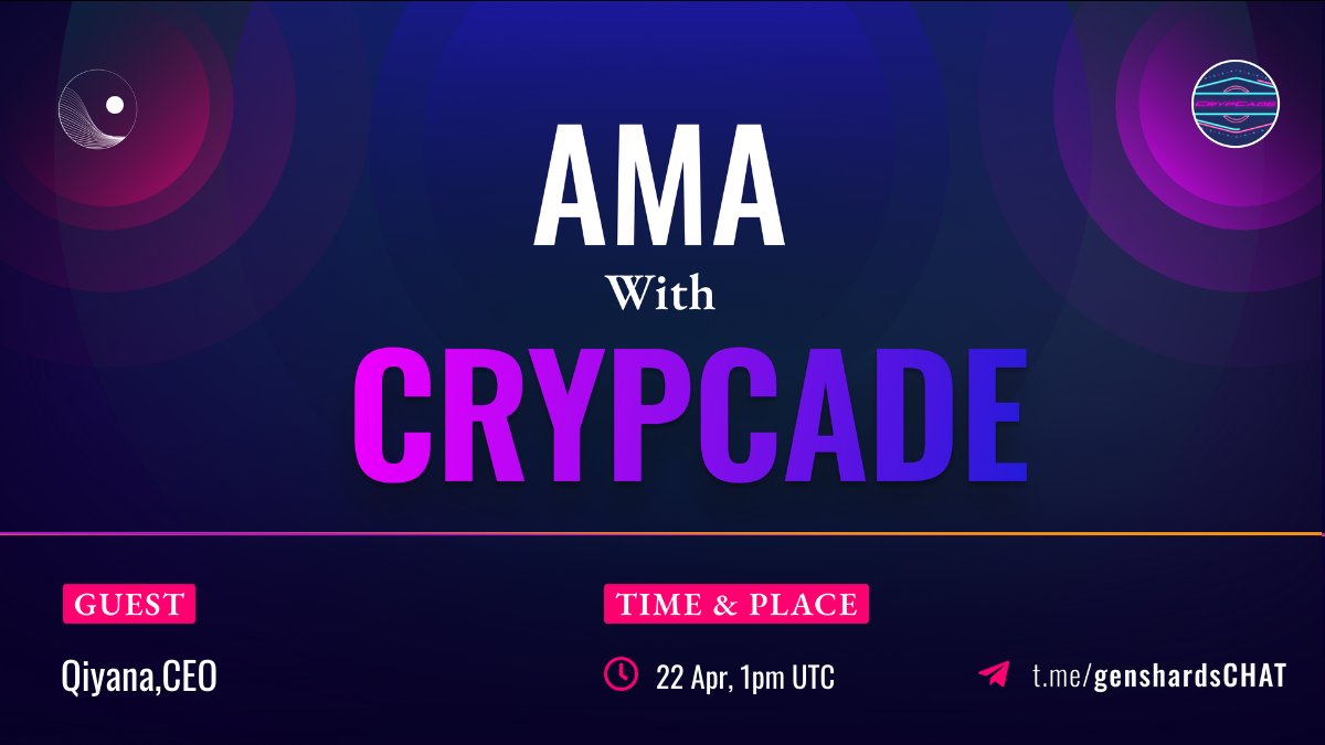 Genesis Shards (@genshards) on Twitter photo 🔊 AMA today with <a href="/CrypCade/">CrypCade City</a>
🎮 CrypCade is the Entertainment Ecosystem that brings ultimate Gaming & Entertainment experience for Users on a #Metaverse environment
👉 Date :22Apr, 1PM UTC
👉 Venue :t.me/genshardsCHAT
Post your questions, stand a chance to win rewards ! 🔊 AMA today with <a href="/CrypCade/">CrypCade City</a>
🎮 CrypCade is the Entertainment Ecosystem that brings ultimate Gaming & Entertainment experience for Users on a #Metaverse environment
👉 Date :22Apr, 1PM UTC
👉 Venue :t.me/genshardsCHAT
Post your questions, stand a chance to win rewards !