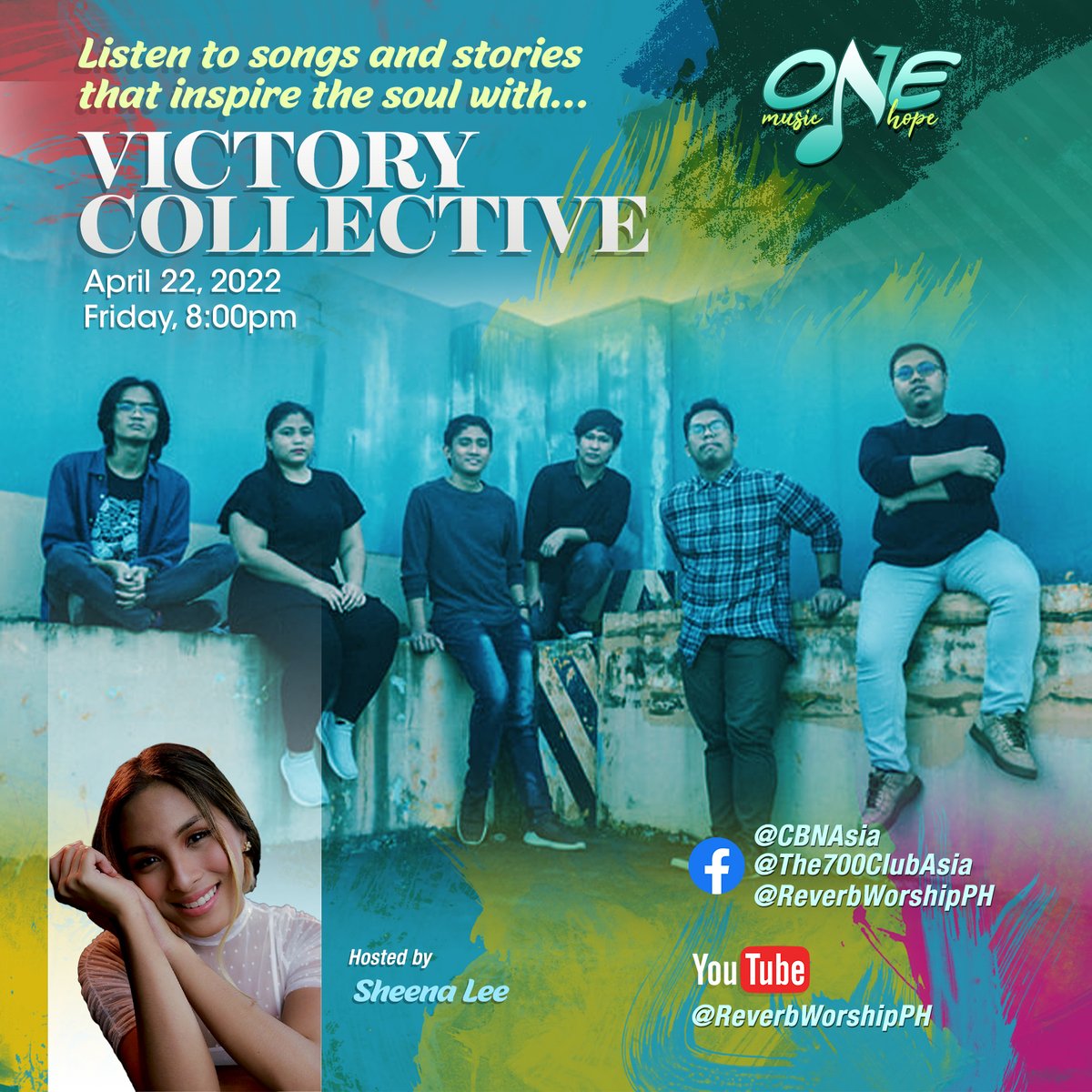 The700ClubAsia's tweet photo. Worship can help us learn how to fully depend and rest on God’s presence. It lifts our weary soul and gives us new inspiration in life. Enjoy a time of worship with Victory Collective, LIVE on #OneMusicOneHope this Friday, 8 pm, with host Sheena Lee.
#CBNAsiaOnlineShow https://t.co/DMvEGeDUiU