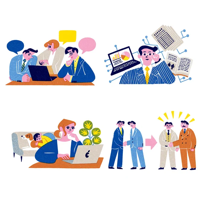 株式会社アクリアさまの求人ツールの冊子のイラストを描きました。やっぱり人物を描くのは楽しい! 