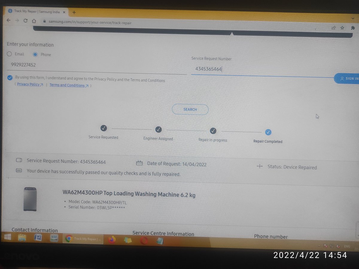 ynsd2000's tweet photo. @SamsungIndia Service Request showing repair complete. https://t.co/ZbPQYg2Ntd
