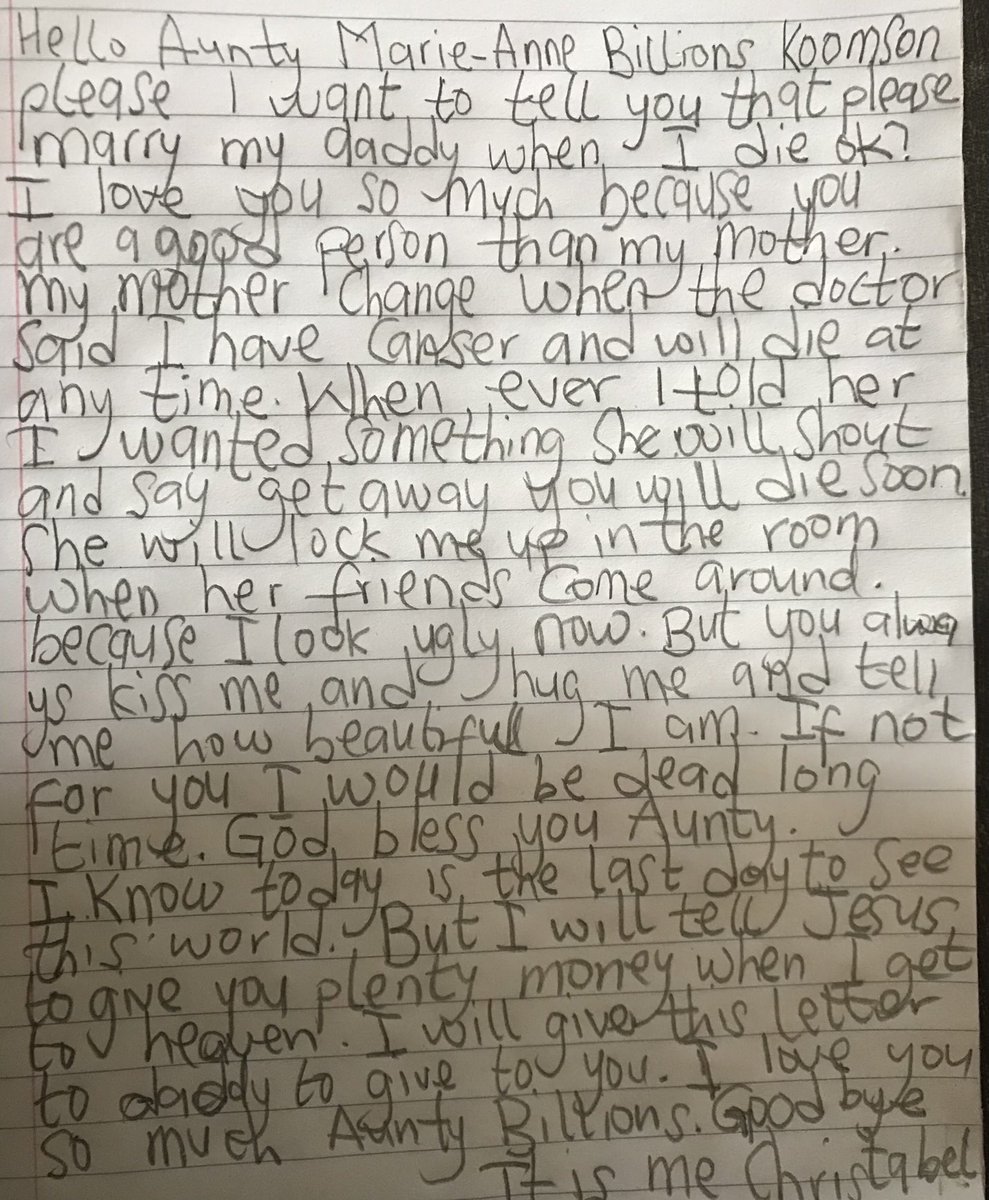 Wow🥺…  A friend’s 11year old daughter died yesterday and today her father sent me this note. I’m teary now chale. Let’s be kind for no reason guys.💔🥲. RIP Christabel❤️