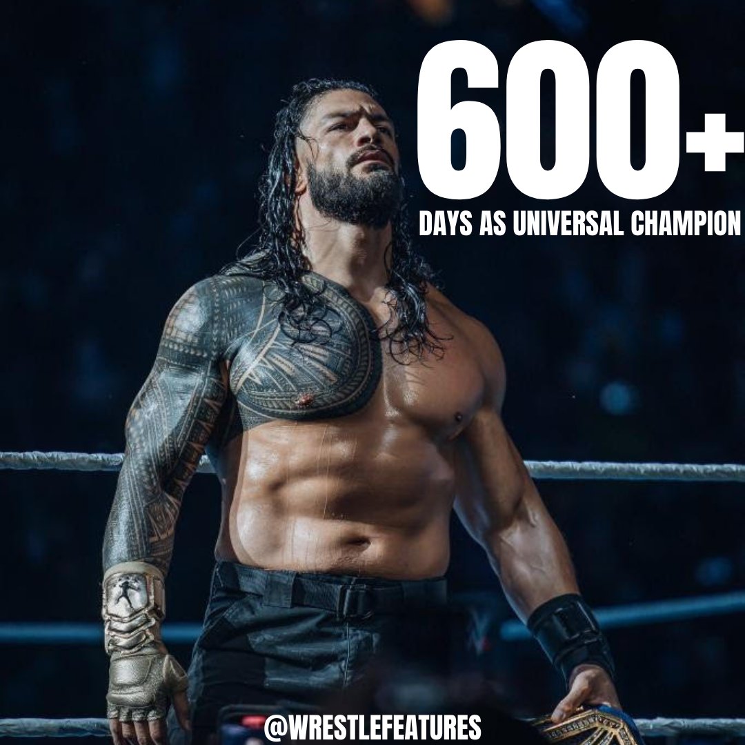 WrestleFeatures's tweet photo. SIX HUNDRED DAYS!

@WWERomanReigns has now been @WWE Universal Champion for 600 days.

What a reign.

When will it end 👀👀👀 https://t.co/zW5tkDstsV