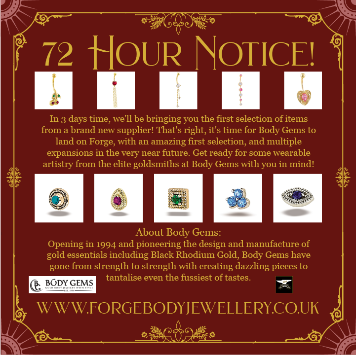 Forge_Jewellery's tweet photo. In 8 hours time (6pm GMT) we will be launching our  biggest catalogue to date - Body Gems 💖
With over 350 new products in this catalogue you can be sure to find everything you need from labrets to Attachments, Navel curves /w Dangles, Clickers, chains &amp; much much more! https://t.co/13aWUY5Krw