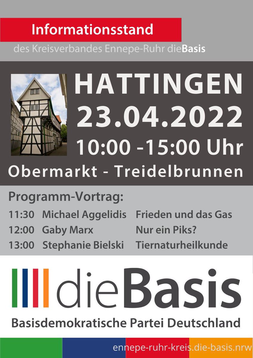 dieBasis_EN's tweet photo. #dieBasisNRW #dieBasisKVEN
🟩🟩🟦🟦🟥🟥🟧🟧
#landtagswahl #ltwnrw22 #ltw2020 #ltwnrw #hattingen
Samstag 23.04.22
ab 10:00 Uhr
Obermarkt
45525 Hattingen https://t.co/i0HG343ZkU
