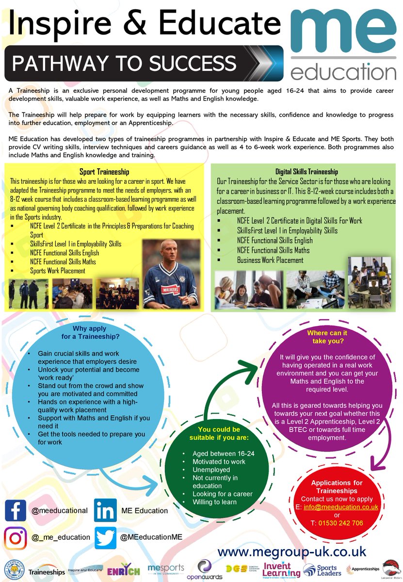 TRAINEESHIP OPPORTUNITIES for young people 16-24yrs in Sport or Digital Skills...Many different people are eligible for our Traineeship Programme so please CONTACT US NOW to apply!😃 #Traineeships #trainee #development #challenge #upskilling #traineeship