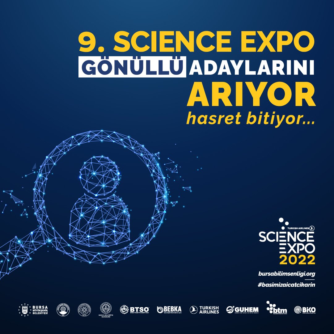 9.Science Expo'da gönüllü olarak aramıza katılmak istiyorsan aşağıda paylaşılan linke tıklamayı unutma! 🤗 Detaylı bilgi ve başvuru için: bursabilimsenligi.org/gonulluluk