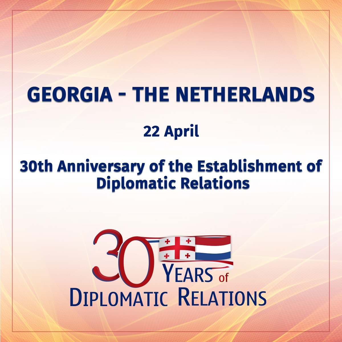 Today marks the 30th anniversary of the establishment of diplomatic relations between 🇬🇪 &amp; 🇳🇱. We are proud that for 30 years, our countries have worked together to build strong cooperation, based on respect &amp; shared values! <a href="/DutchMFA/">Dutch Ministry of Foreign Affairs 🇳🇱</a> #Diplo30GeorgiaTheNetherlands 🇬🇪🇳🇱