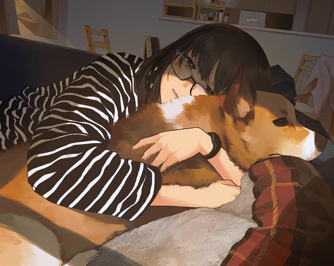 犬を抱きしめる😢🐶 
