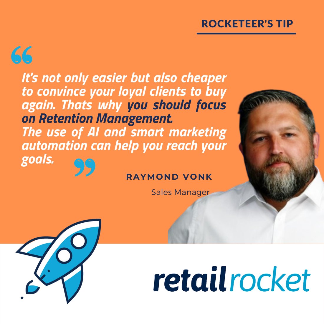 🚀 Still not managing your customer retention? Then, you should read this powerful tip from our crew!

💡 A loyal customer is the most powerful asset of a business, and Retention Management is a must to achieve it

#personalization #ecommerce #customerretention #loyalty #bigdata