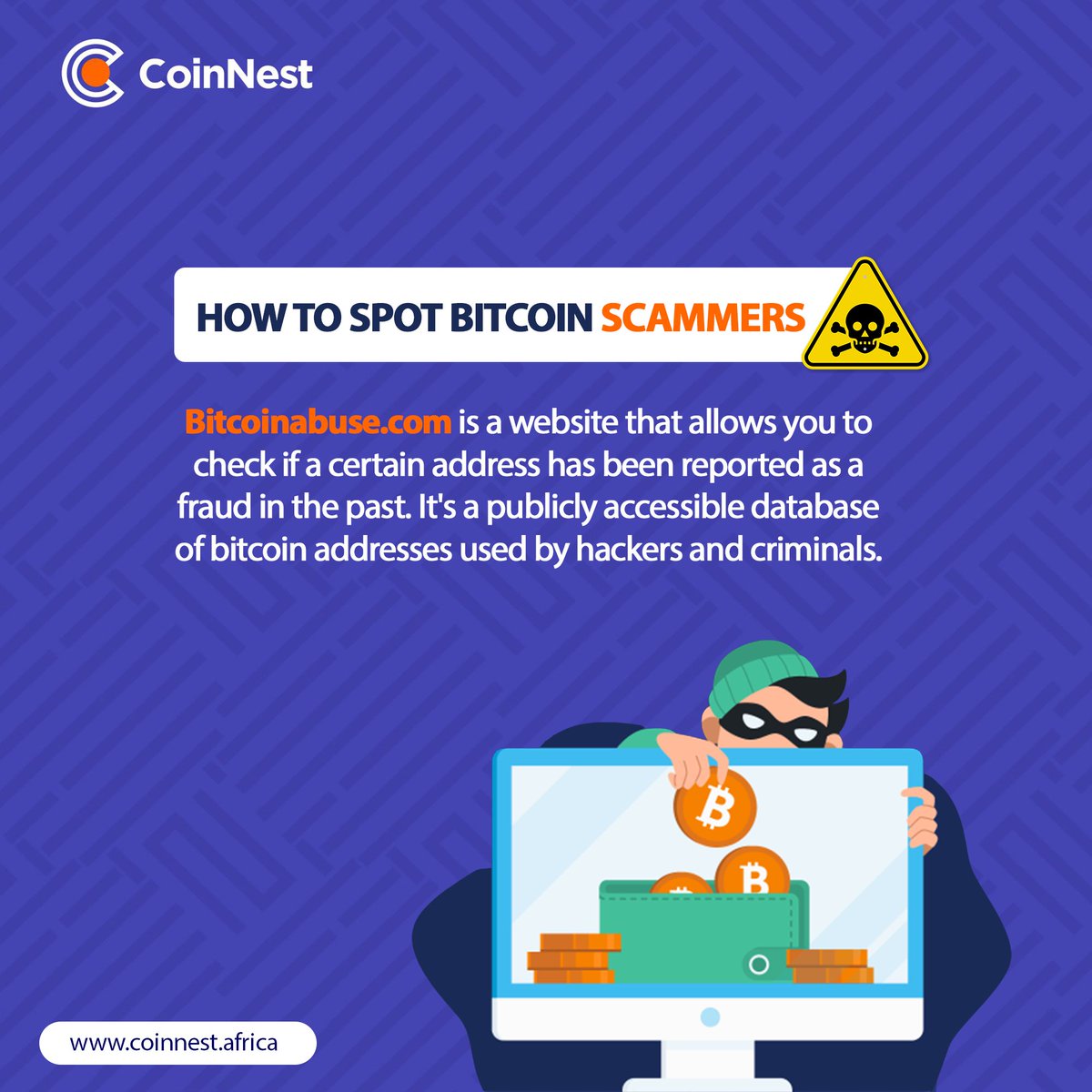 coinnestafrica's tweet photo. One more way to identify a scam bitcoin address is to check it out on the #BitcoinAbuse website.
#Bitcoin #CoinnestAfrica #Crypto https://t.co/2pQHrLpBTh