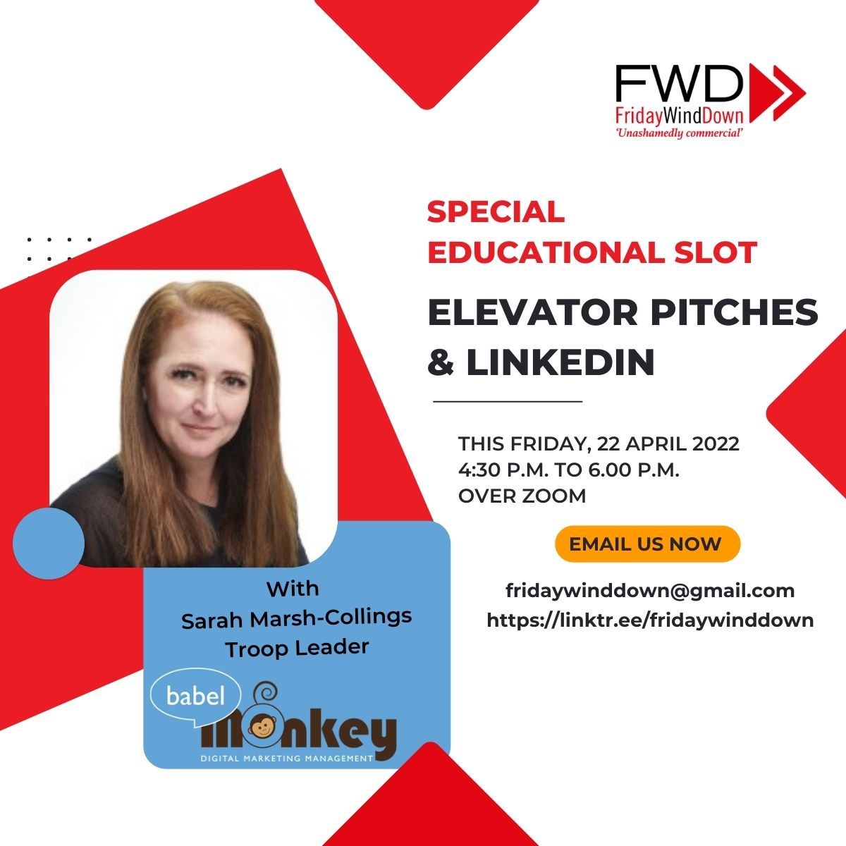 My networking group is having a mini educational slot this afternoon at 430PM - helping your elevator pitch and Linkedin shine, or as we often say, sizzle!