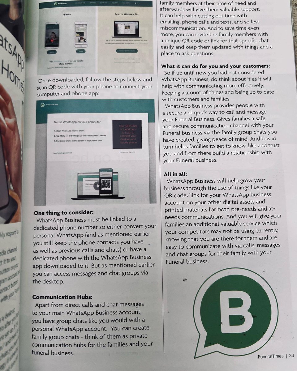 Have you considered using WhatsApp Business for your Funeral business? In the latest issue of <a href="/funeraltimes/">Funeral Times</a> I cover why &amp; how it can help the families you serve. 

Let me know if you use it 📲✅ 

#FuneralTimes #FuneralDirectors #WhatAppBusiness