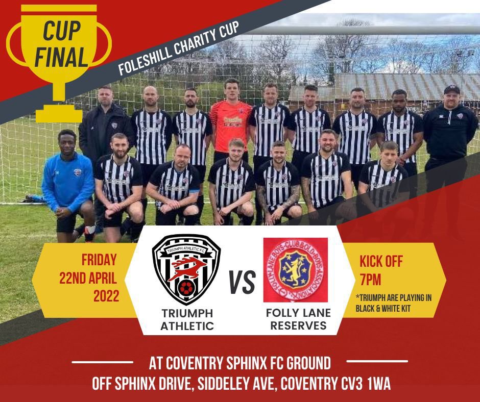 Triumph Athletic FC (@triumphathletic) on Twitter photo GAME DAY
The reserve team have a chance at their first bit of silverware of the season as they square off against a tough <a href="/FollyClub/">Folly Lane Football Club</a> reserve team.
π Foleshill Cup Final
πCov Sphinx Sports and Social, Siddeley Ave, CV3 1WA
β° 19:00
#UTT π¦ GAME DAY
The reserve team have a chance at their first bit of silverware of the season as they square off against a tough <a href="/FollyClub/">Folly Lane Football Club</a> reserve team.
π Foleshill Cup Final
πCov Sphinx Sports and Social, Siddeley Ave, CV3 1WA
β° 19:00
#UTT π¦