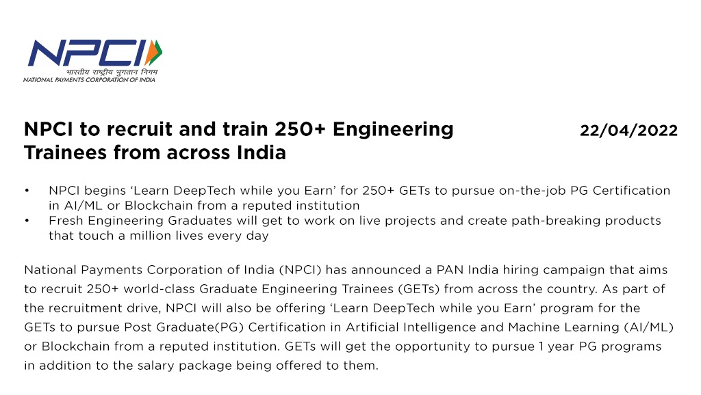 NPCI on Twitter "We are pleased to announce a PAN India hiring