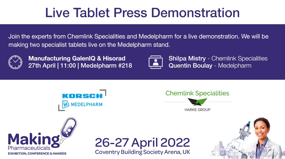 Shilpa Mistry-Patel, our Head of Pharma UK &amp; Ireland, and Quentin BOULAY from <a href="/Medelpharm/">Medelpharm</a> will be holding a live tablet press demonstration at <a href="/makingpharma/">Making Pharma</a> UK next week!

#pharmaceuticals #pharma #makingpharma22 #tableting #excipients
