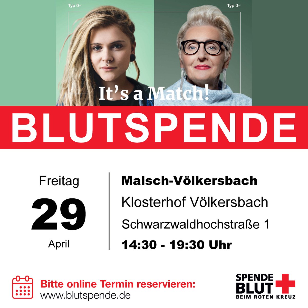 Bald ist es wieder so weit! Die nächste #DRK #Blutspende im Klosterhof in #Völkersbach findet am Freitag, dem 29. April 2022 statt.
Terminreservierung online:
drk-blutspende.de/blutspendeterm…
Wir freuen uns auf Euch! 🩸❤️