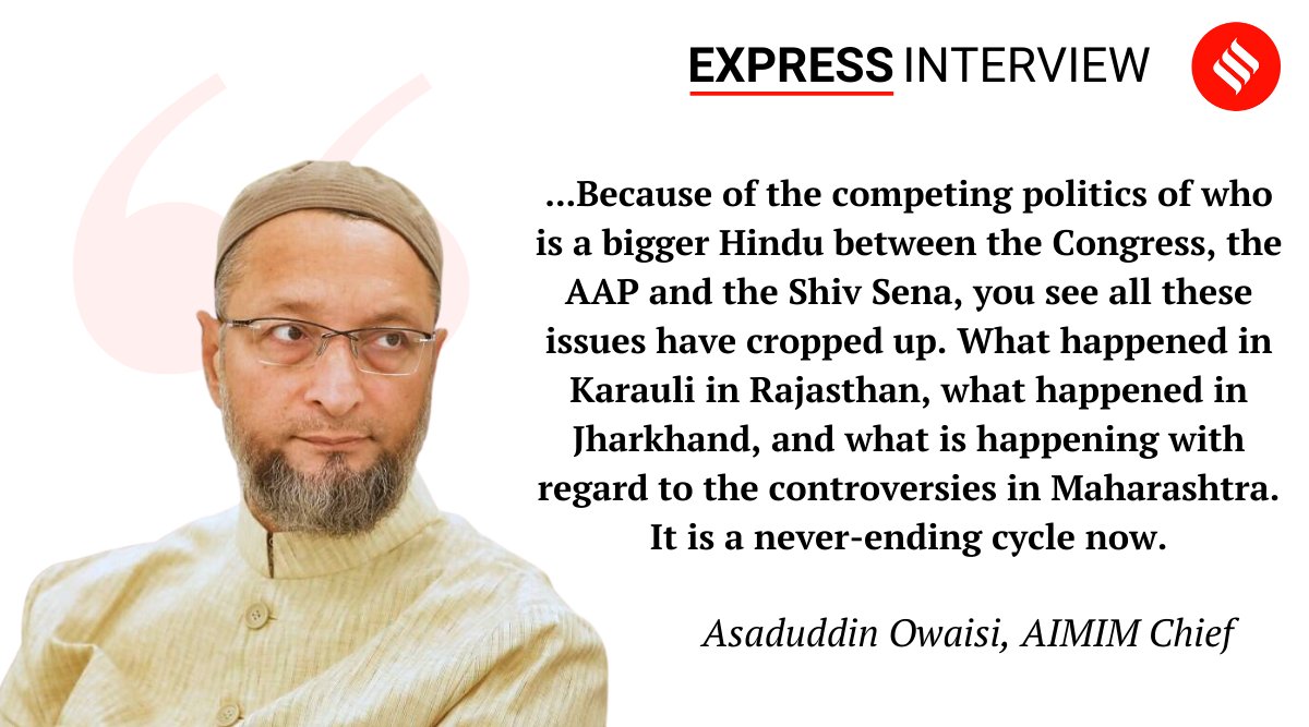 @asadowaisi #ExpressInterview | Every political party, other than BJP, has no more ideological moorings left, according to #AIMIM president @asadowaisi. Read the full interview: bit.ly/3xN8LoG