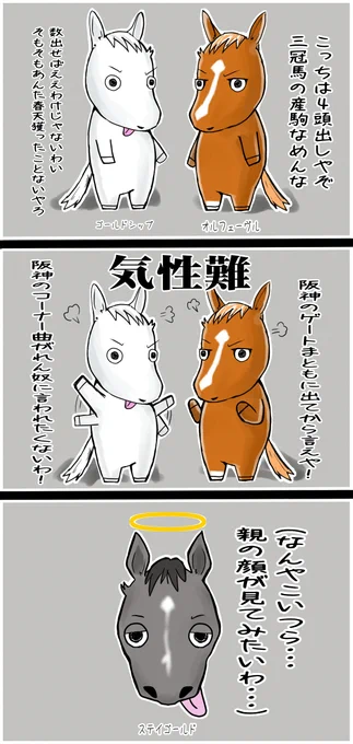 春天、ステイゴールド一族応援イラストおまけ

「で、どの子が勝つの?」

オルフェーヴルとゴールドシップとその親 