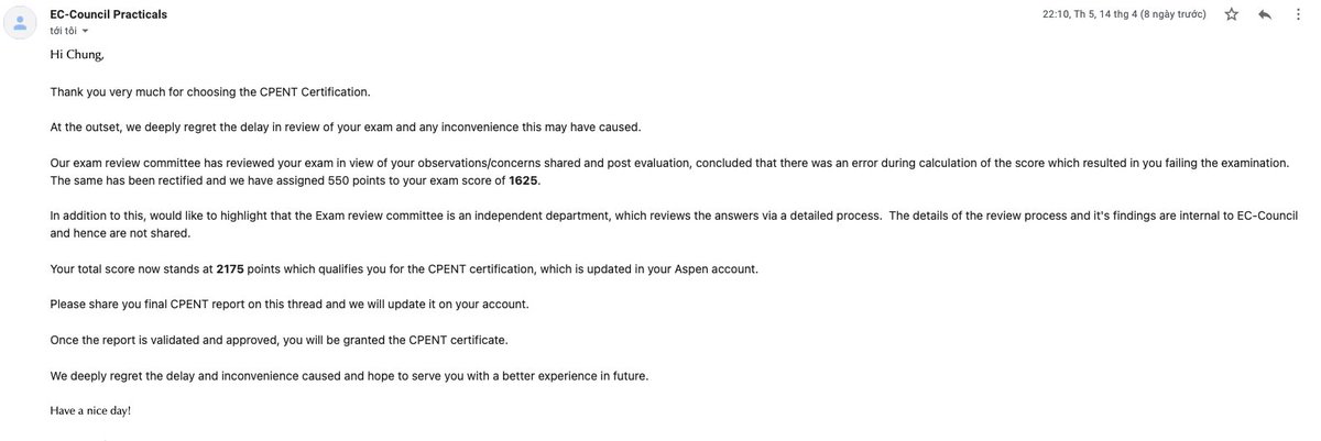 chung96vn's tweet photo. @ECCOUNCIL assigned 550 points to my exam but that wasn't enough. They did not give any reason for the this. https://t.co/3j7S9dsQoT