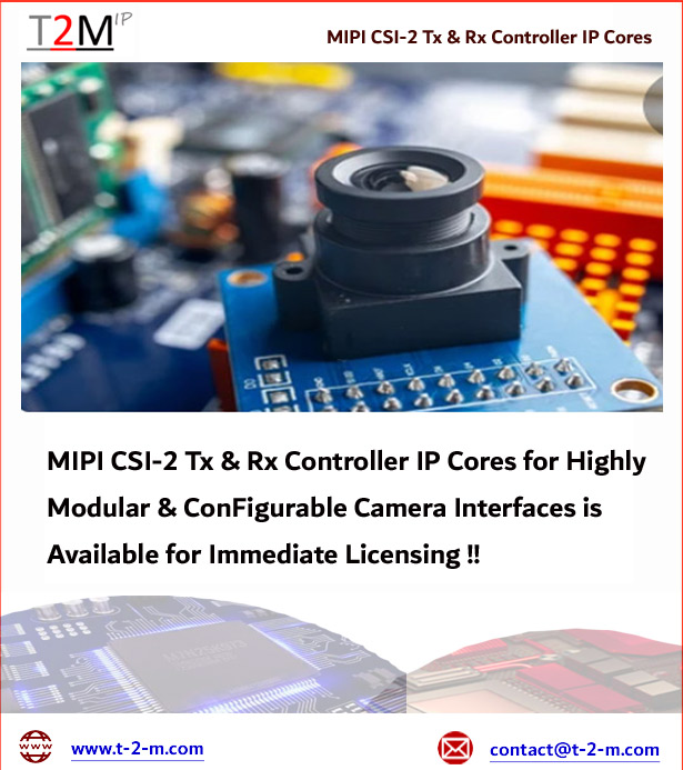 T2M_IP's tweet photo. MIPI CSI 2 v2.0 Tx silicon proven Controller IP core is used in mobile & high speed serial applications
For More info visit on: https://t.co/nlEKCNpNfP
#MIPICSI2Receiver #MIPICSIReceiver #MIPICSI2 #CSI2Tx #MIPICameraSerialInterface #MIPICSITxControllerIP https://t.co/gmoOBdSBZm