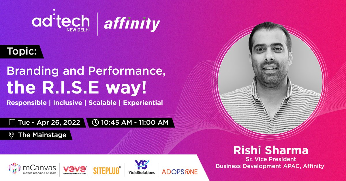 Branding and performance marketing is evolving rapidly. Don't miss out on Rishi Sharma's presentation at ad:tech India on 'Branding and Performance, the R.I.S.E way!' (Responsible, Inclusive, Scalable, Experiential) Tuesday, April 26, 2022, from 10:45 AM onwards.

#adtech2022