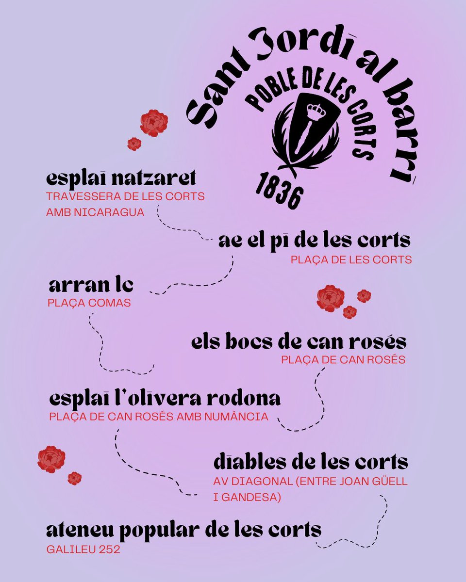 plataformaJLC's tweet photo. 🌹Celebra el Sant Jordi panarra al barri de la mà de l’Esplai Natzaret, @ElPidelesCorts, @arran_lc, @OliveraRodona, @elsbocs, @DiablesLesCorts i @ateneulescorts!

🐉 Roses, llibres, marxandatge i molt més! 

💖 Ens veiem demà a les paradetes! https://t.co/9kqwL2fhku