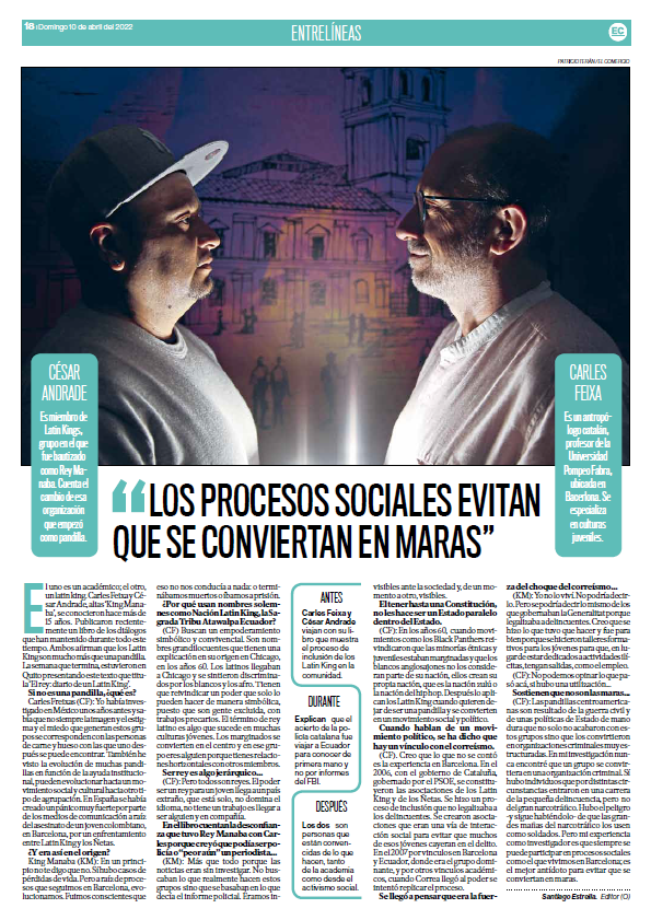 ned_ed's tweet photo. No te pierdas la entrevista de @CFeixa y @Mael_ec en @elcomerciocom, cuando estuvieron en Ecuador para presentar su libro «El rey: diario de un Latin King». https://t.co/wPbs7yPkeE