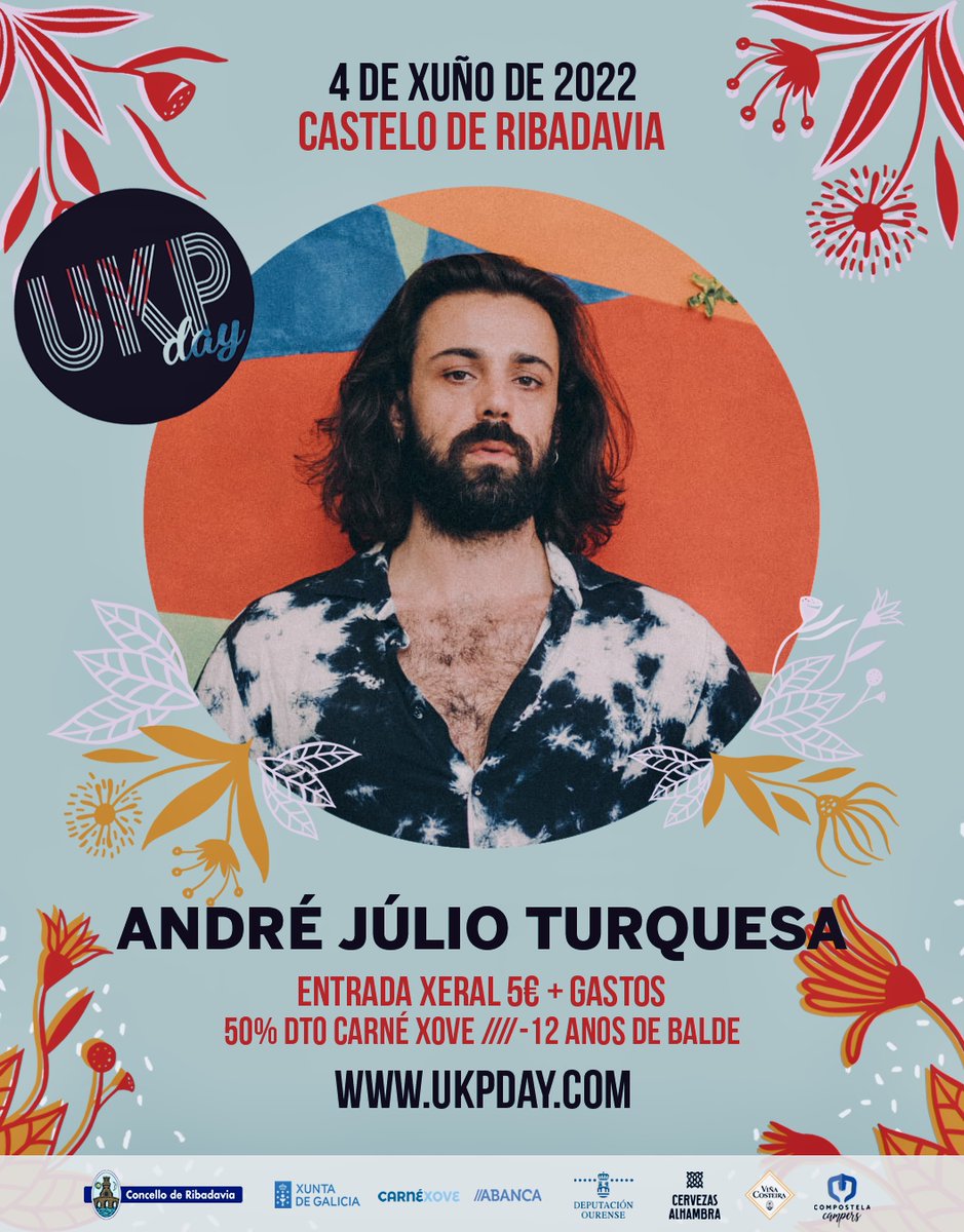 🌷ANDRÉ JÚLIO TURQUESA // 4 DE XUÑO // FESTIVAL UKP DAY // RIBADAVIA
🎟ENTRADAS: woutick.es/.../entradas-u… 
—--------
#ukpday #festival #ukelele #ribadavia #xuño #ribeiro #castelo #momentosalhambra #carnéxove