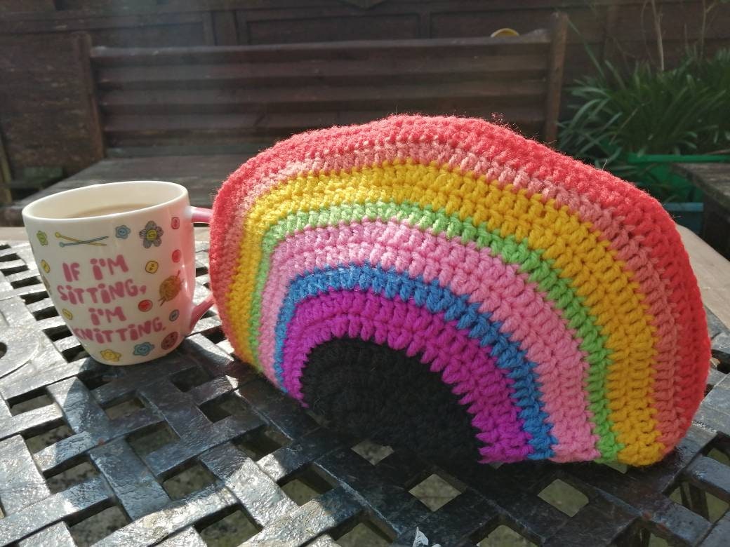 latest addition to my #etsy shop: Rainbow tea cosy small or medium size pop over cozy for teapot etsy.me/3xIOBfB #teacosy #teacozy #rainbowcosy #craftbizparty #pride #teapotcover #popovercosy #teawarmer #acrylicyarn
