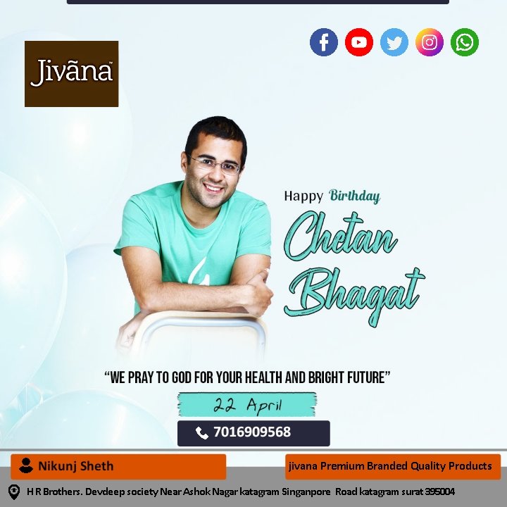 Happy Birthday to Chetan Bhagat Sir.We pray to God for your Good health and Happiness always in your entire life... 