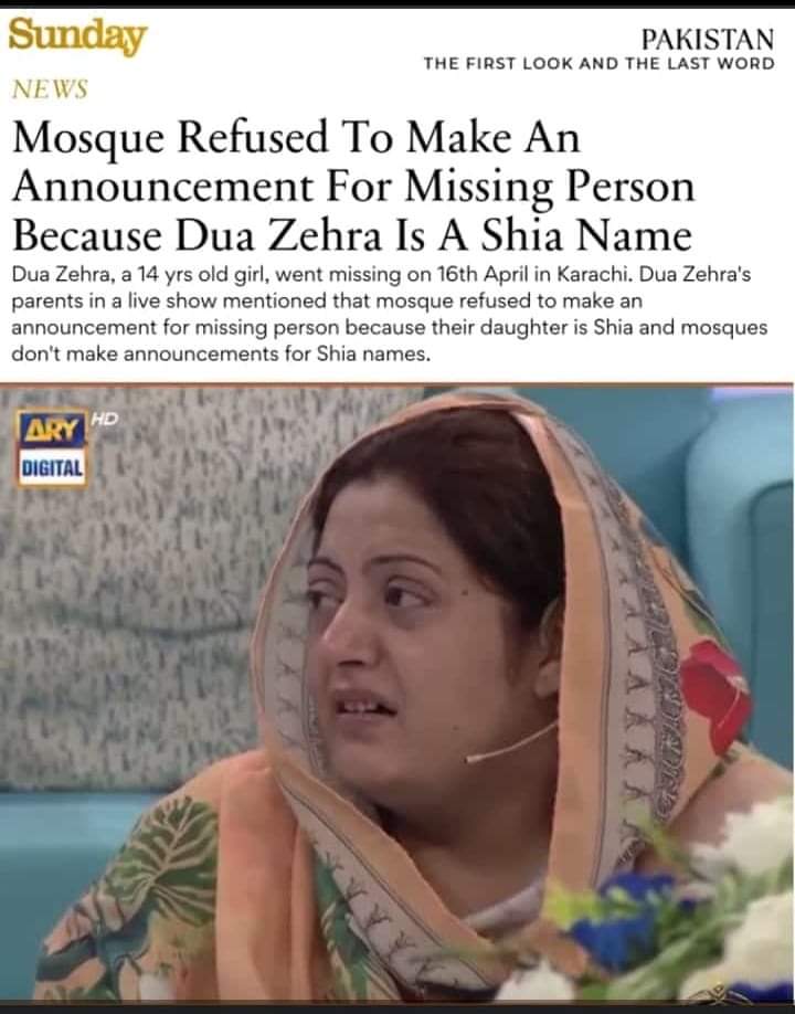 Certain mosques in Karachi refused to announce Dua Zehra's disappearance simply because she is Shia. I hope she returns home soon. 🎥 ARY Digital #ReligiousFreedom #FoRBviolation #religiousintolarance