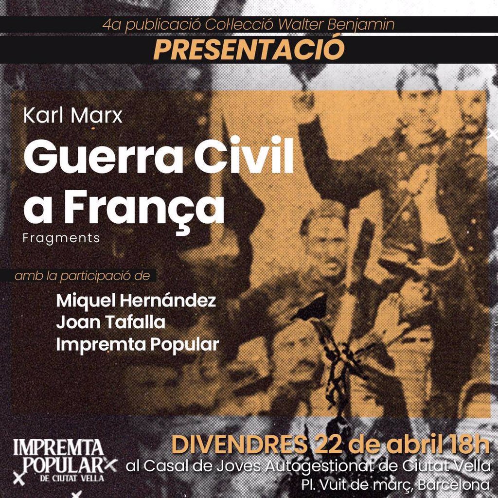 🟠 Avui divendres 22 d’abril presentació!

Amb Joan Tafalla, Miquel Hernández i la Impremta Popular! 

⏰ A les 18h al <a href="/cjaciutatvella/">Casal de Joves Autogestionat de Ciutat Vella</a>