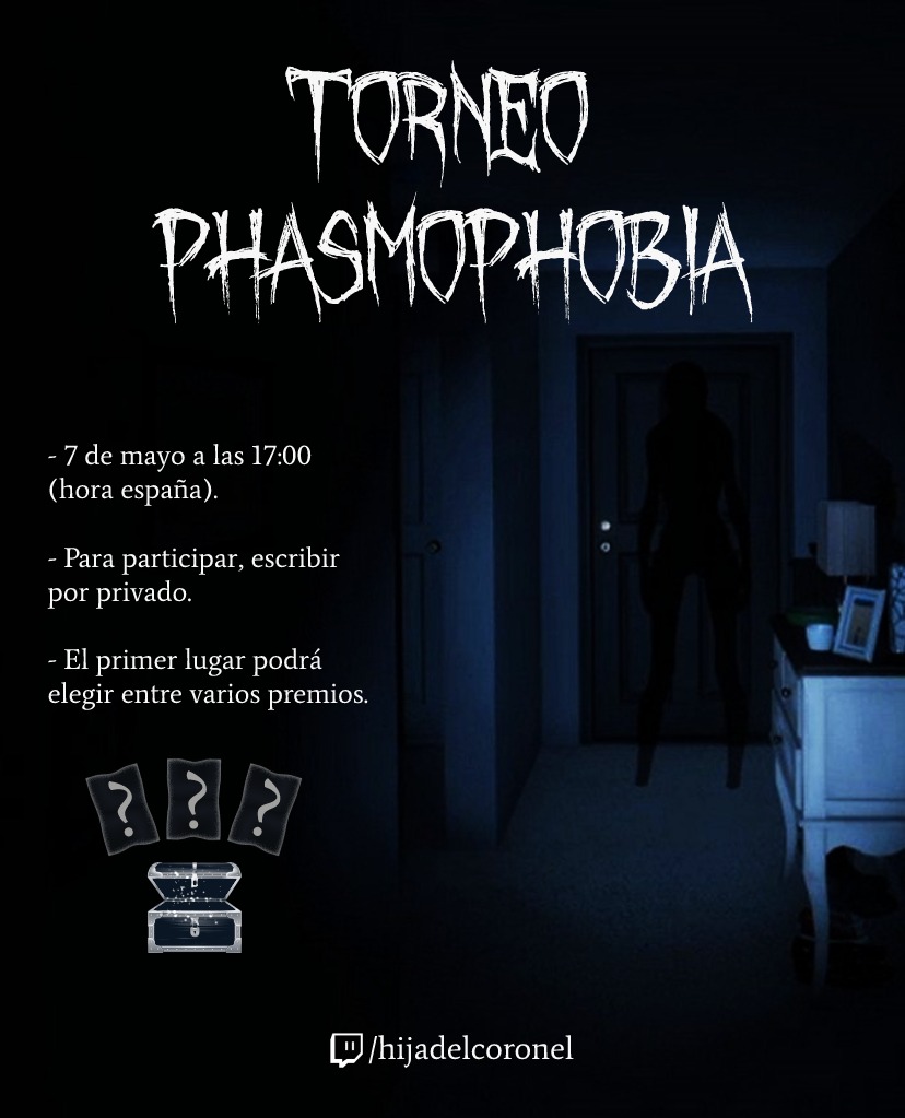 HijadelCoronel's tweet photo. ¡TORNEO DE PHASMOPHOBIA POR PAREJAS!
Se empezará en modo profesional e iremos subiendo de nivel a pesadilla conforme se superen las rondas.
El mapa lo diremos a 5 min. de empezar el torneo (todos en el mismo mapa) https://t.co/896NJABq3i