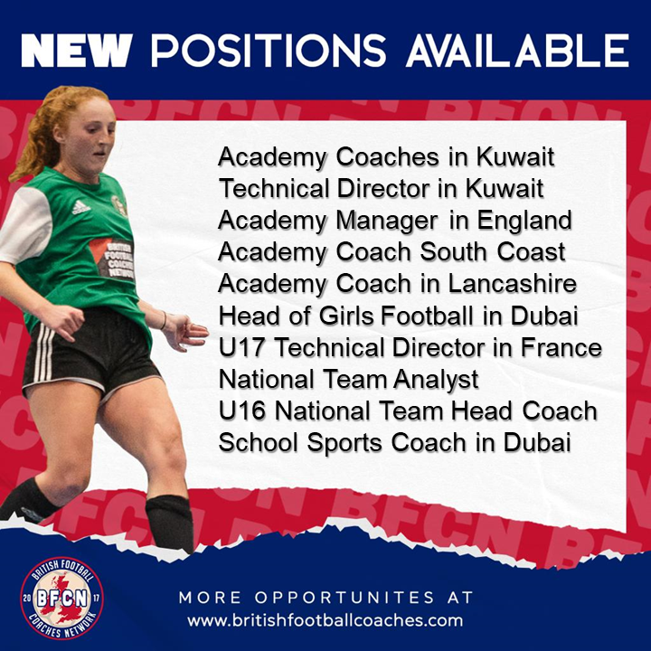 New jobs added!
View jobs here: bit.ly/32HAV7u
Get BFCN Membership here: bit.ly/3g6WUrm

#FootballCoachingJobs #CoachingJobs #CoachAbroad #CoachFootballAbroad #JobsInFootball #FootballJobs #FootballCoaching #BFCN