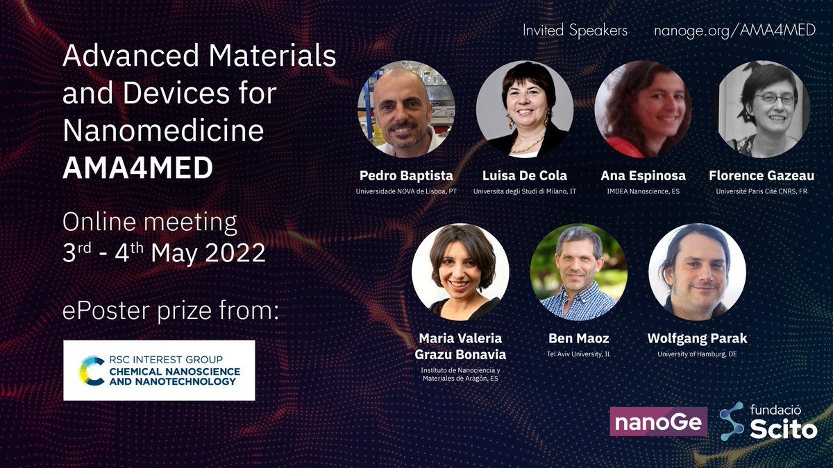 nanoGe_Conf's tweet photo. Discover more about Advanced materials and devices for #nanomedicine!

🗓️3rd-4th May
👉Submit your ePoster and win a prize from Chemical Nanoscience and Nanotechnology Group (CNN) (@RoySocChem)

▶️View the full program: https://t.co/lgQFt6CLOP https://t.co/02etwm6GSD